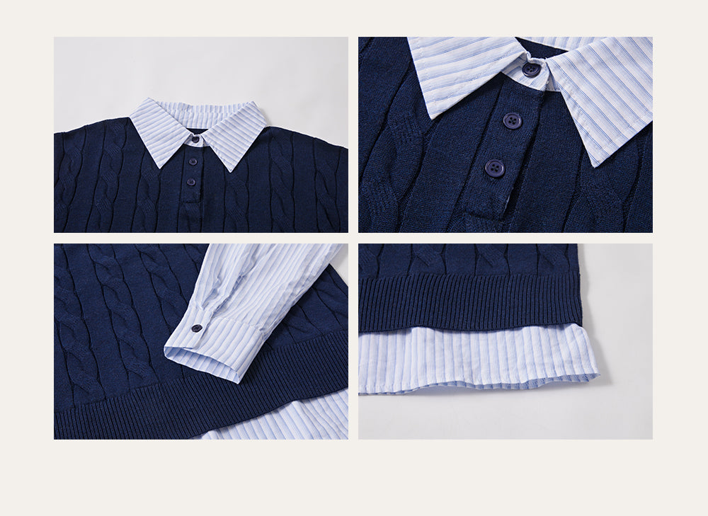 KREATE Layered Cable Knit Polo Sweater