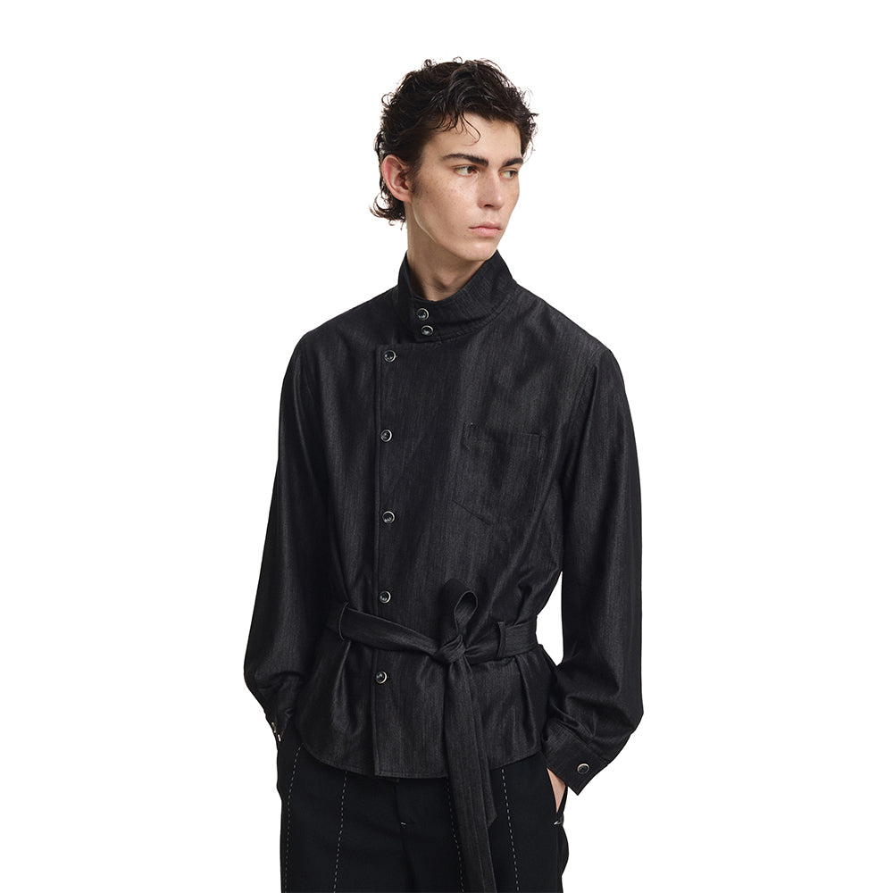 KREATE Satin Shadow Stand-Collar Shirt