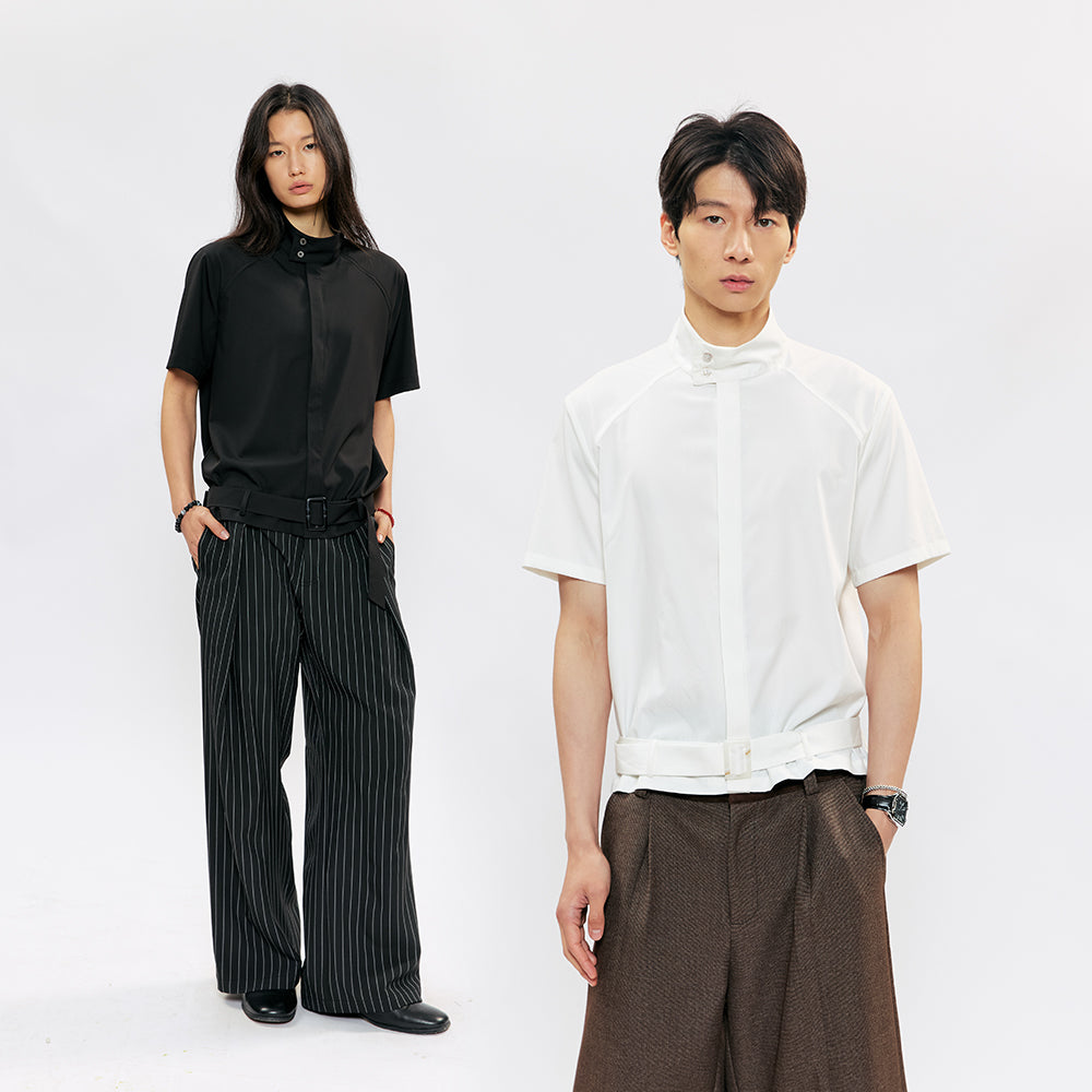 KREATE Belted Boxy Stand-Collar Shirt