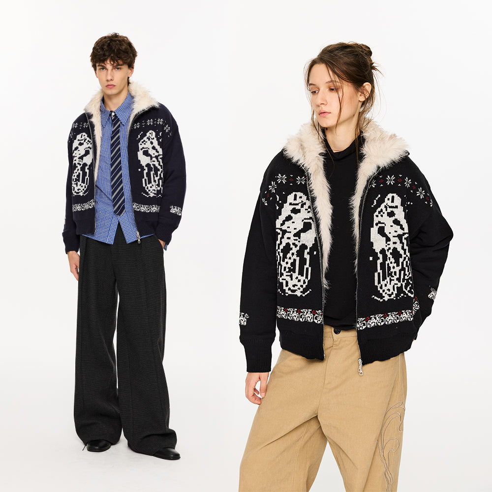 KREATE Fair Isle Long-Pile Knit Jacket