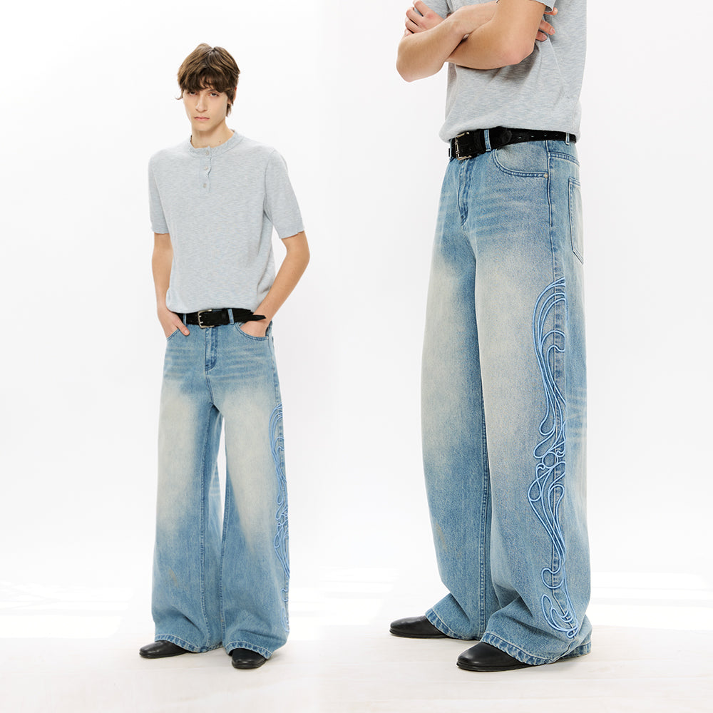 KREATE Totem Embroidered Wide-Leg Jeans