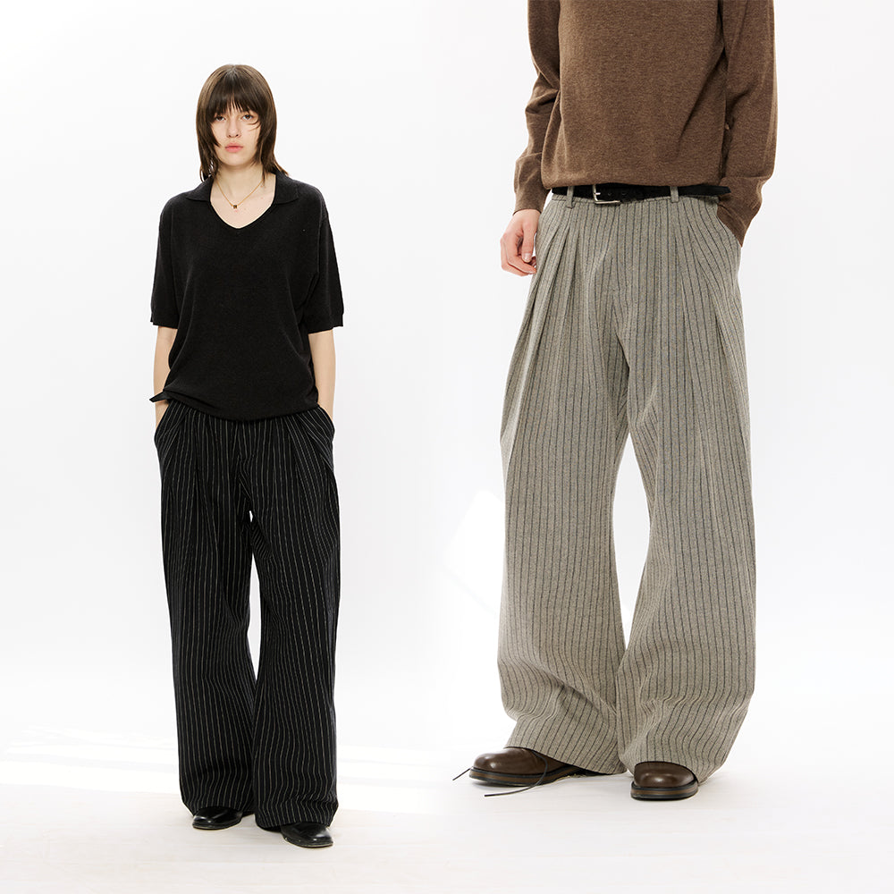 KREATE Striped Linen Pleated Trousers