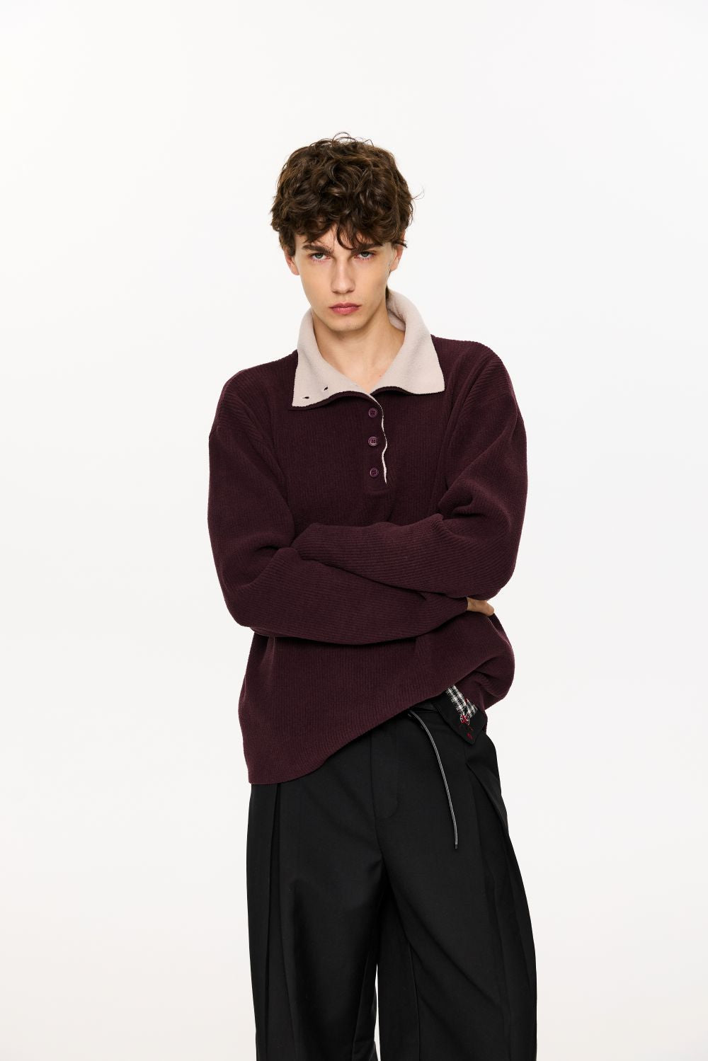 KREATE Double-Collar Textured Sweater