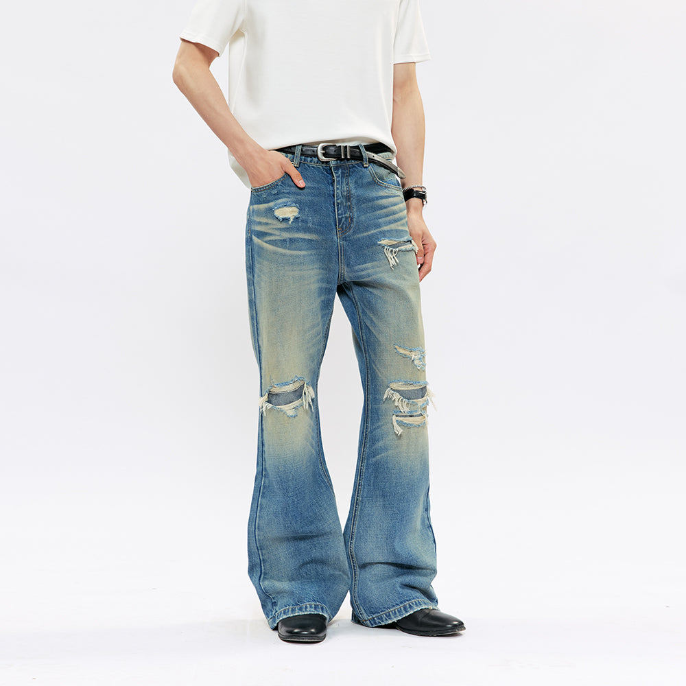 KREATE Distressed Patchwork Flare Jeans