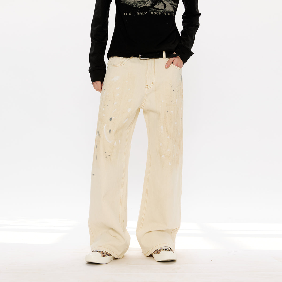 KREATE Mud-Dyed White Denim Jeans