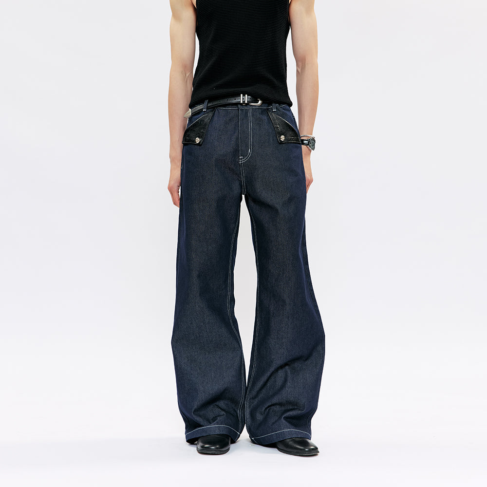 KREATE Darkborn PU Panel Raw Denim Jeans