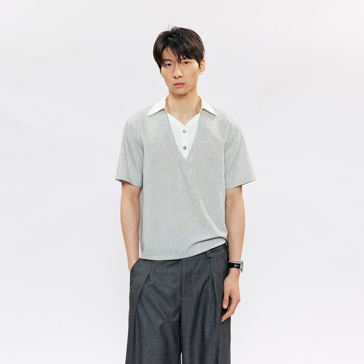 KREATE Linen Stripe Layered Shirt
