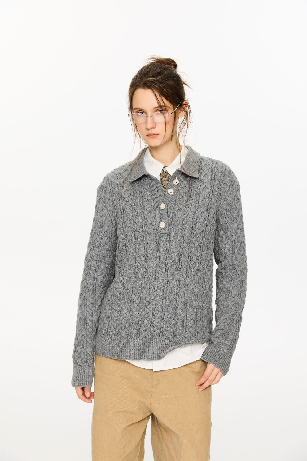 KREATE Cable Knit Polo Sweater