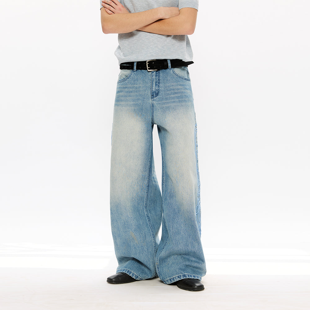 KREATE Totem Embroidered Wide-Leg Jeans