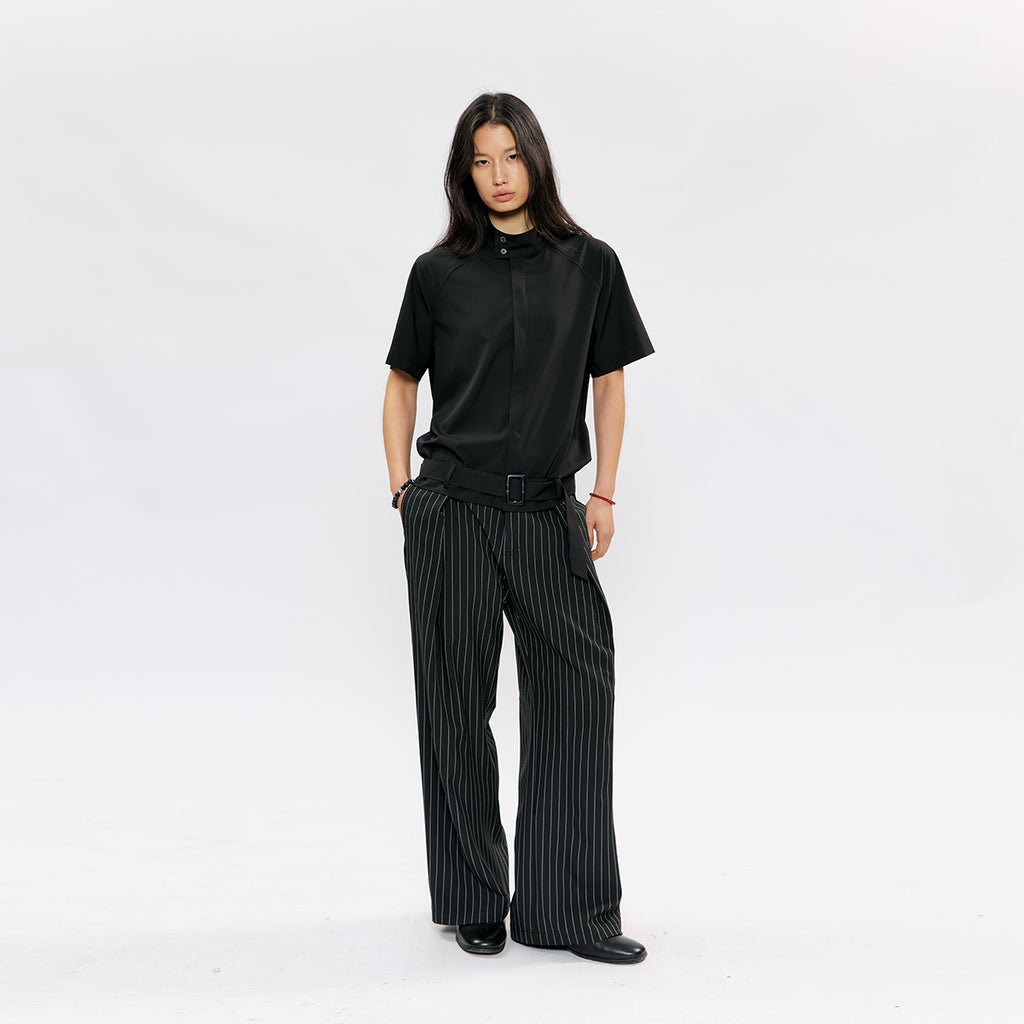 KREATE Buckle Pleated Stripe Trousers