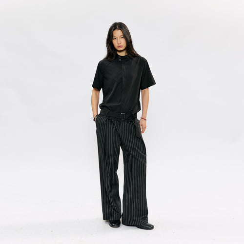 KREATE Buckle Pleated Stripe Trousers