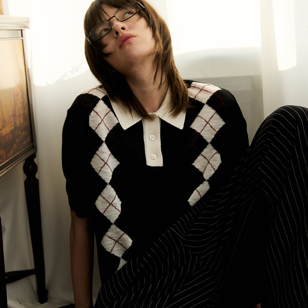 KREATE Lyocell Argyle Knit Polo