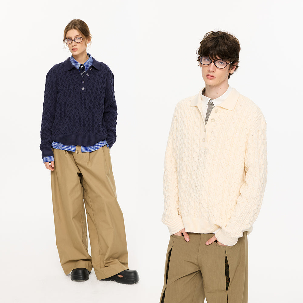 KREATE Cable Knit Polo Sweater