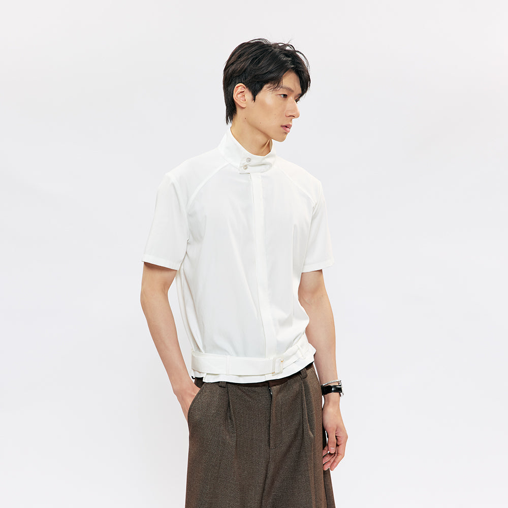 KREATE Belted Boxy Stand-Collar Shirt