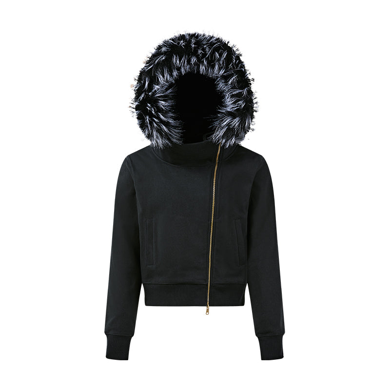 KREATE Diagonal Zip Detachable-Collar Hoodie
