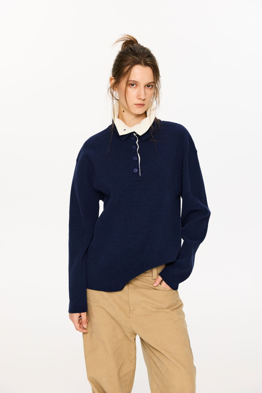 KREATE Double-Collar Textured Sweater