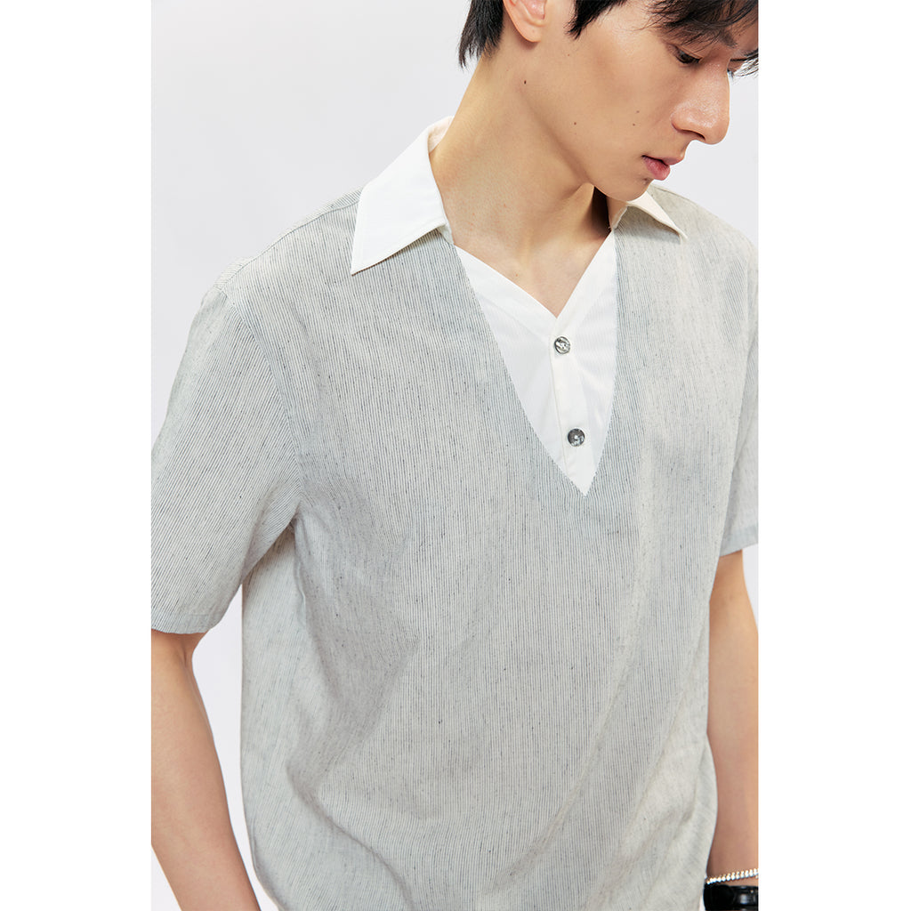 KREATE Linen Stripe Layered Shirt