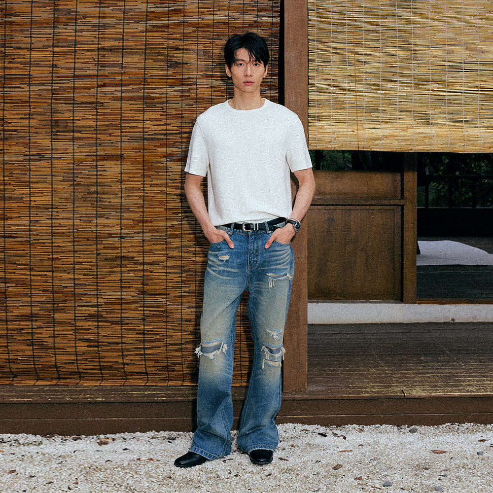 KREATE Distressed Patchwork Flare Jeans