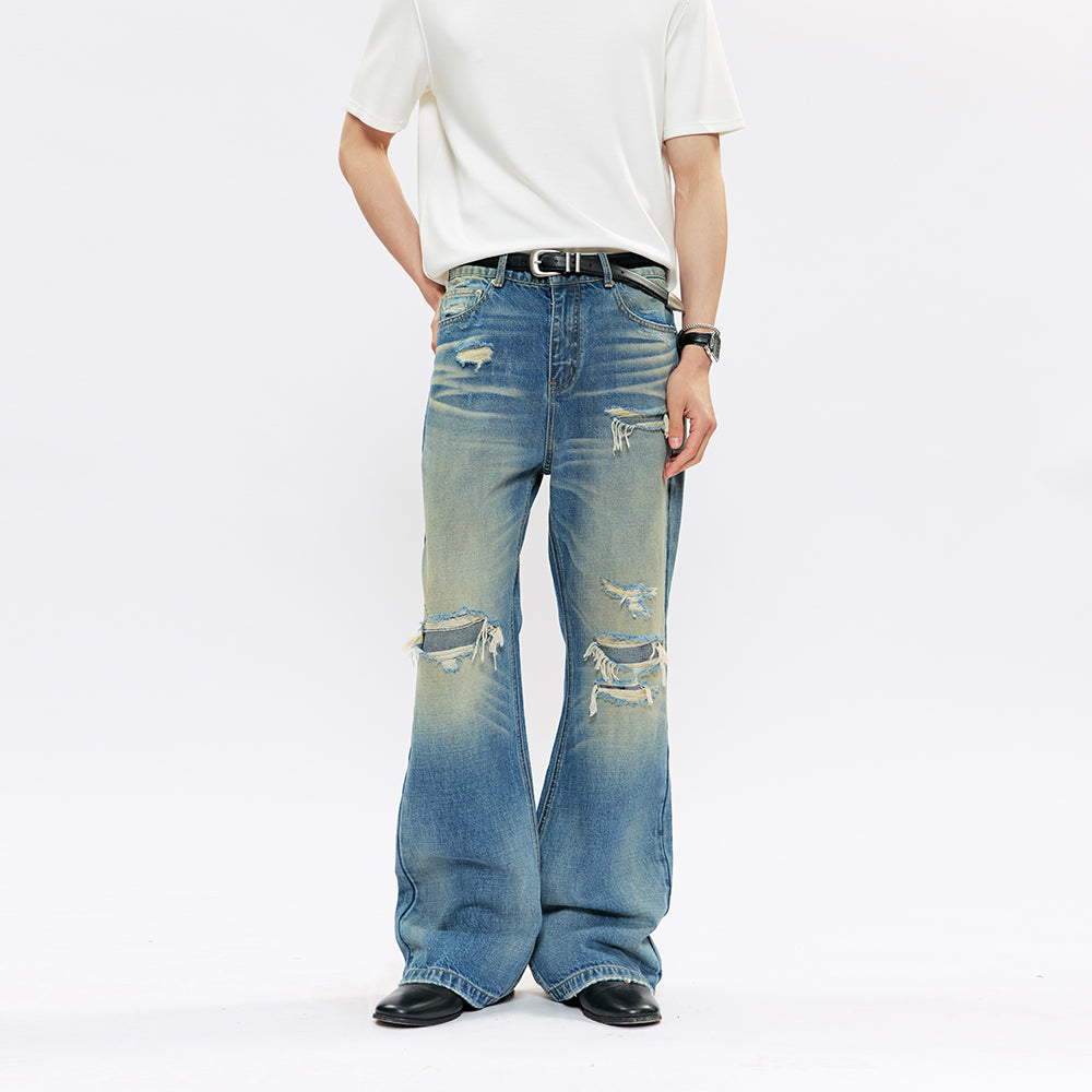 KREATE Distressed Patchwork Flare Jeans