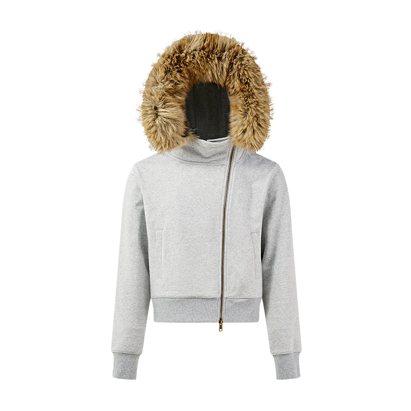 KREATE Diagonal Zip Detachable-Collar Hoodie