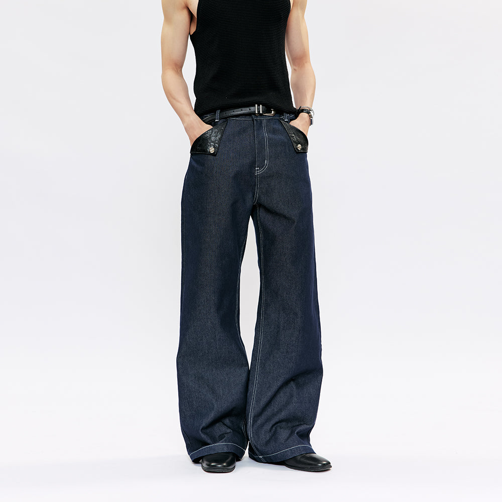 KREATE Darkborn PU Panel Raw Denim Jeans