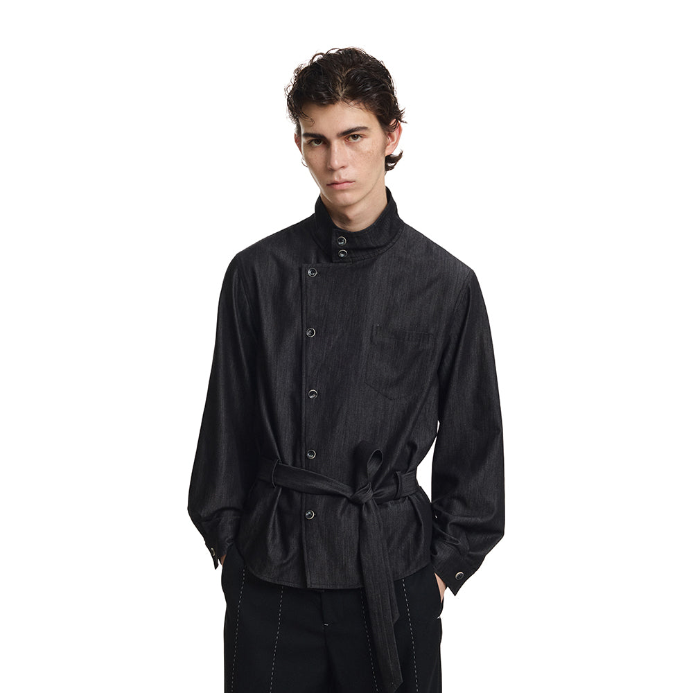 KREATE Satin Shadow Stand-Collar Shirt