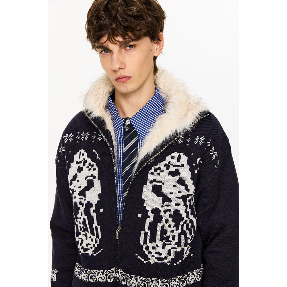 KREATE Fair Isle Long-Pile Knit Jacket
