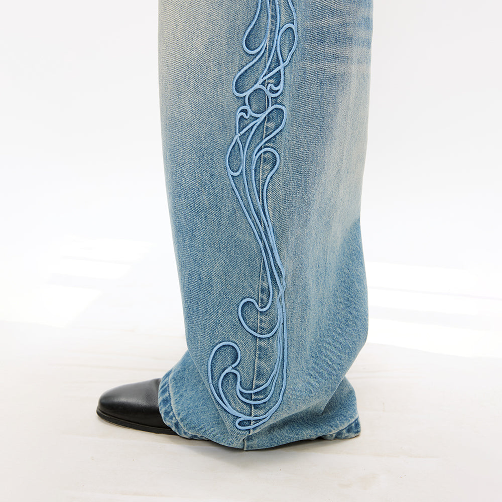 KREATE Totem Embroidered Wide-Leg Jeans