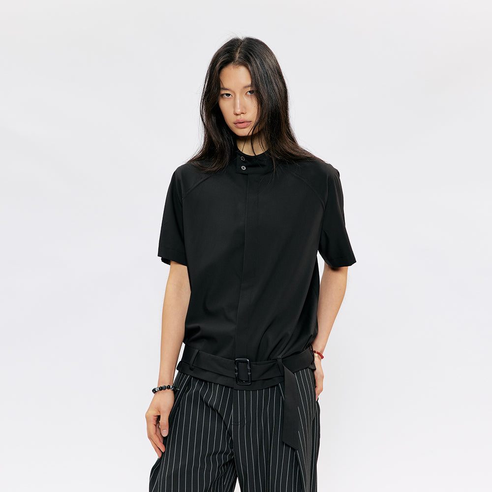 KREATE Belted Boxy Stand-Collar Shirt