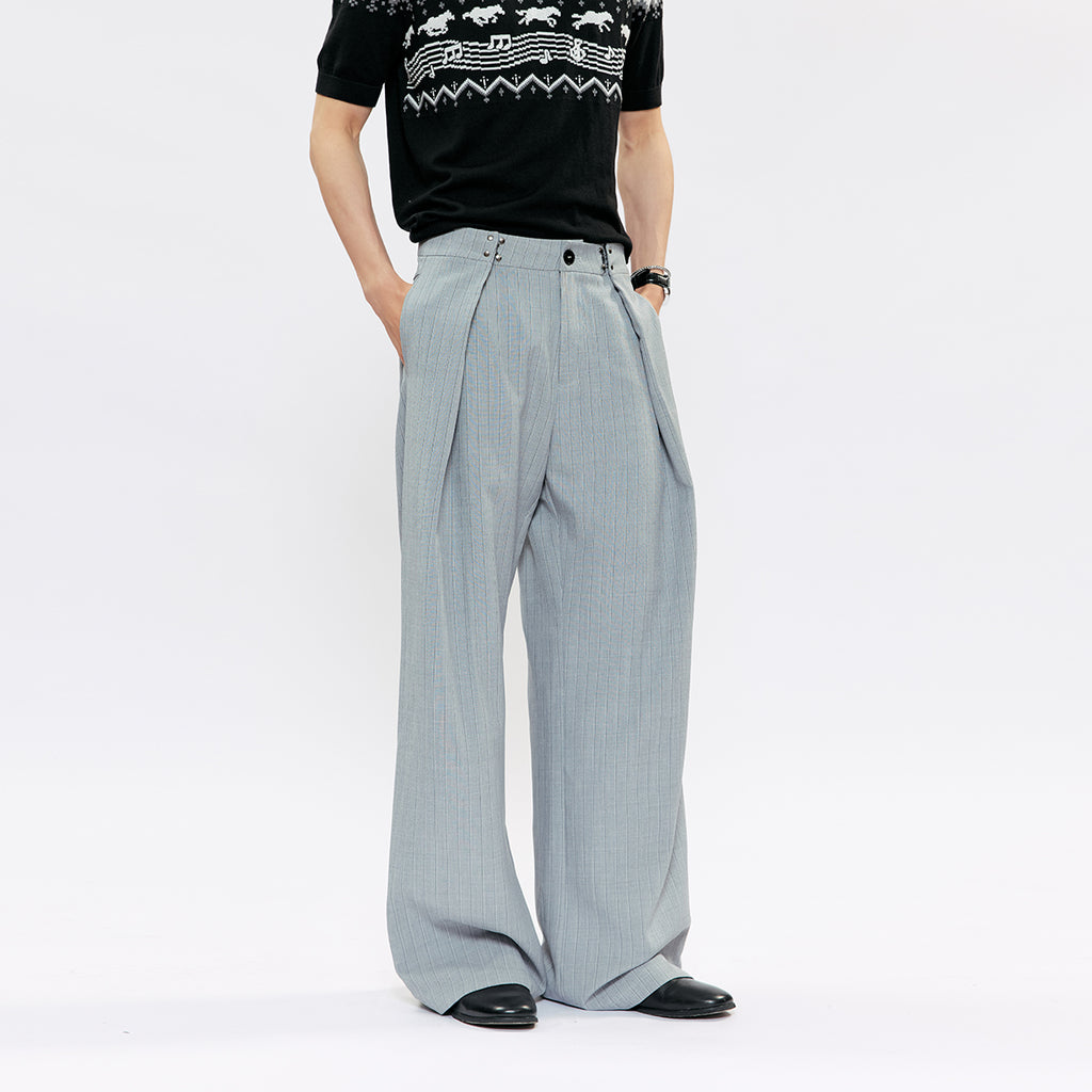 KREATE Buckle Pleated Stripe Trousers