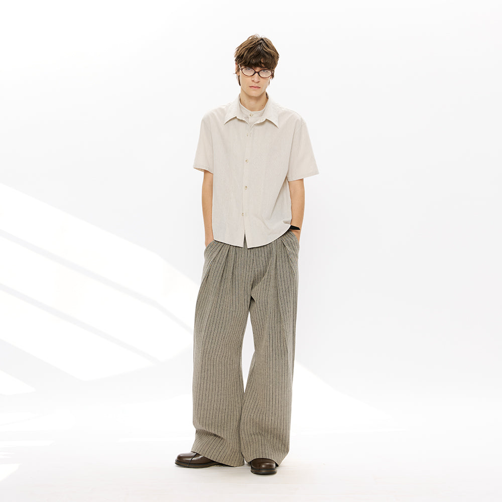 KREATE Striped Linen Pleated Trousers