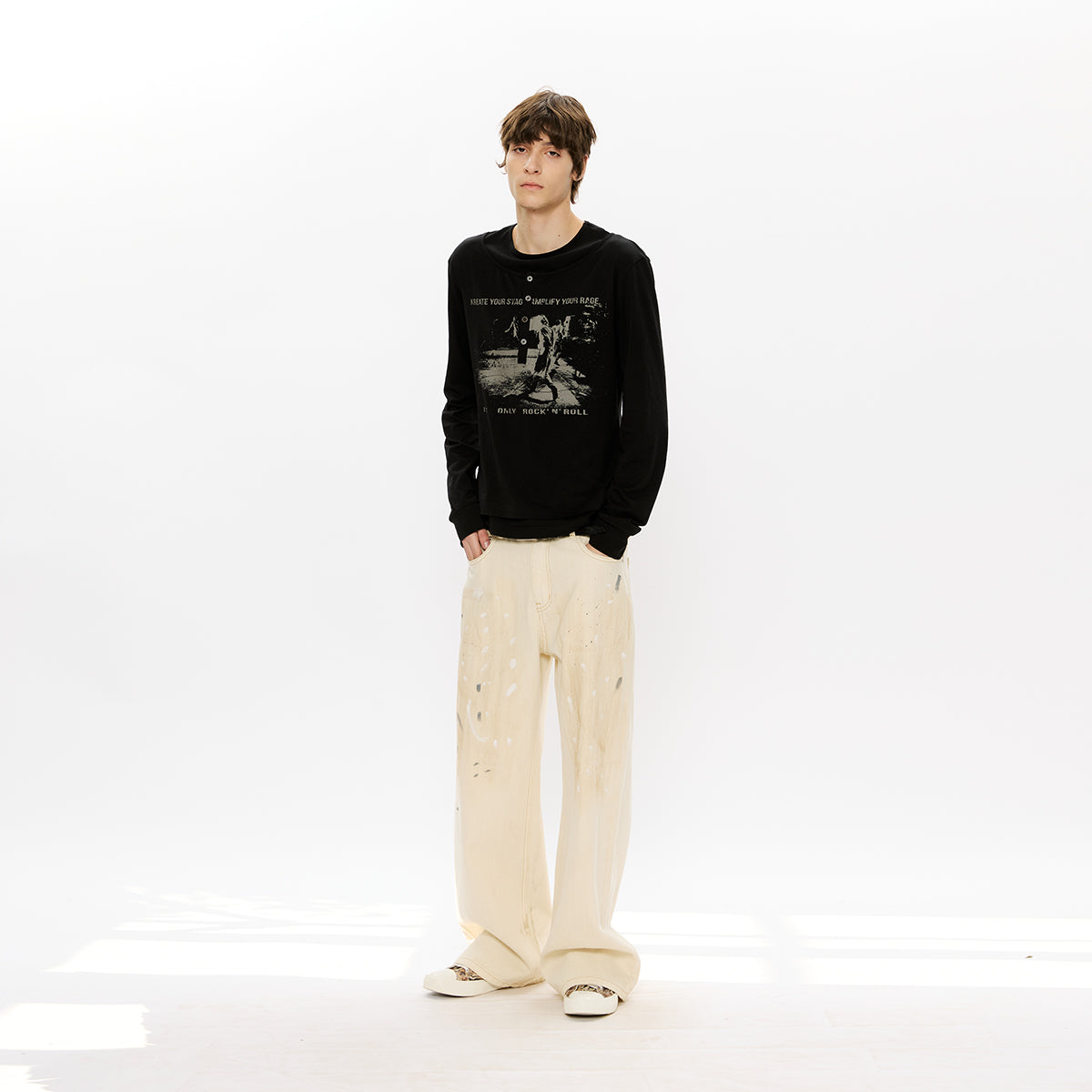 KREATE Mud-Dyed White Denim Jeans