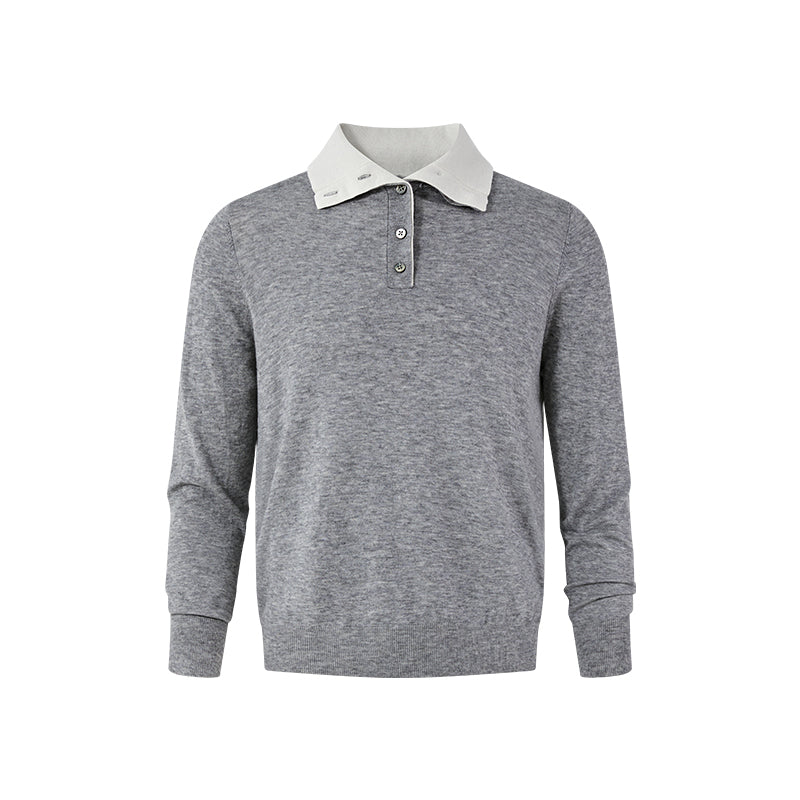 KREATE Fine Wool Double-Collar Knit Top