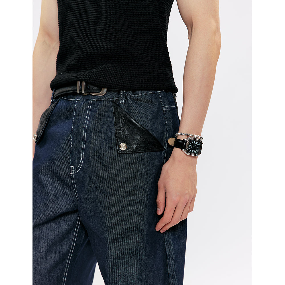 KREATE Darkborn PU Panel Raw Denim Jeans