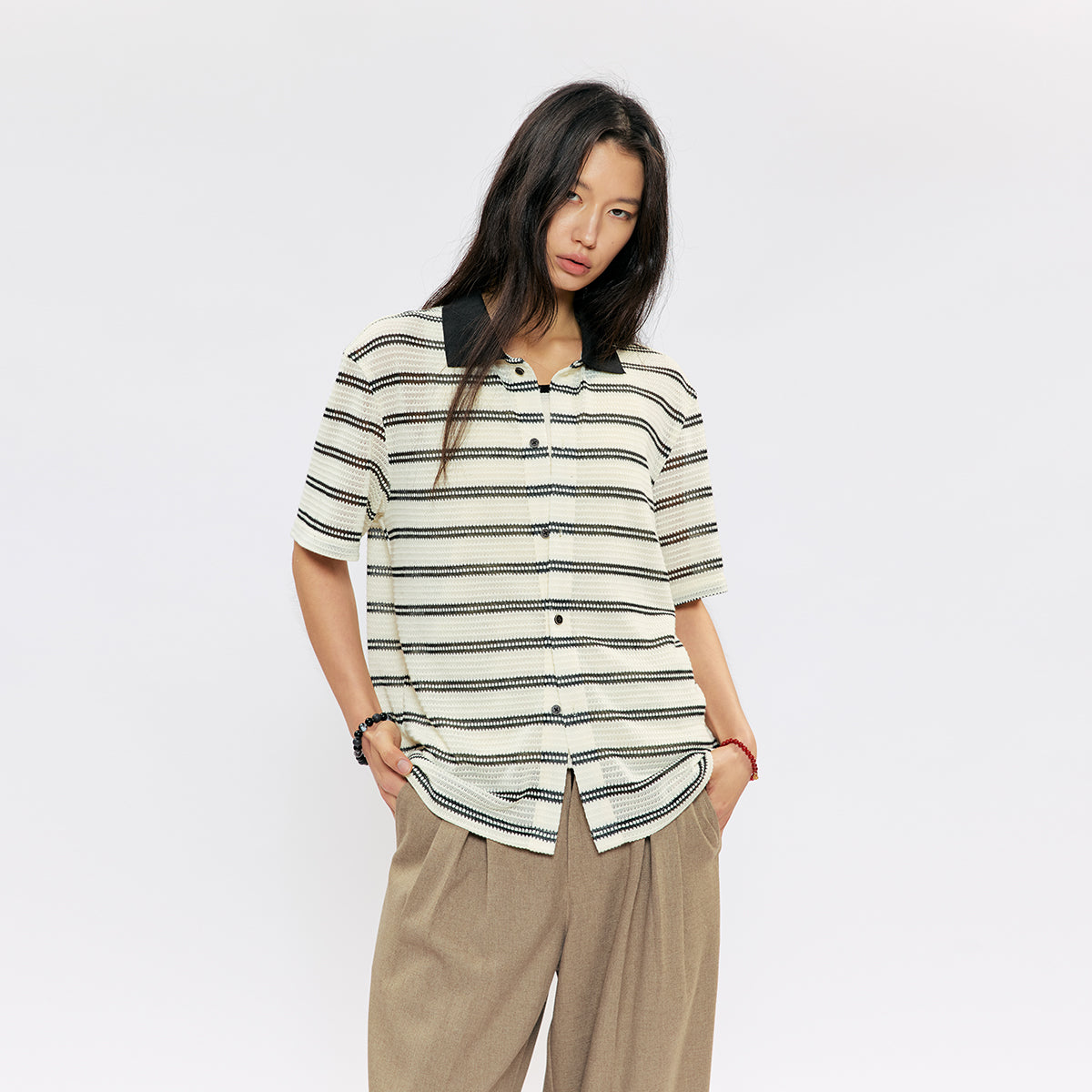 KREATE Mesh Stripe Slim Shirt