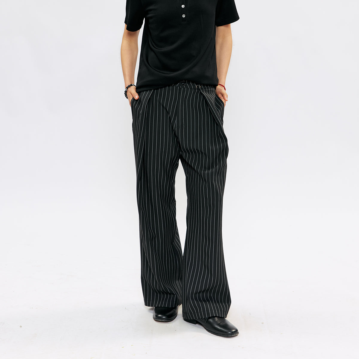 KREATE Buckle Pleated Stripe Trousers