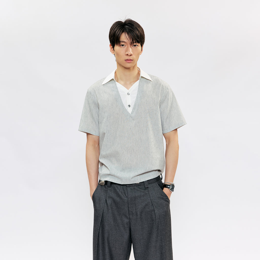 KREATE Linen Stripe Layered Shirt