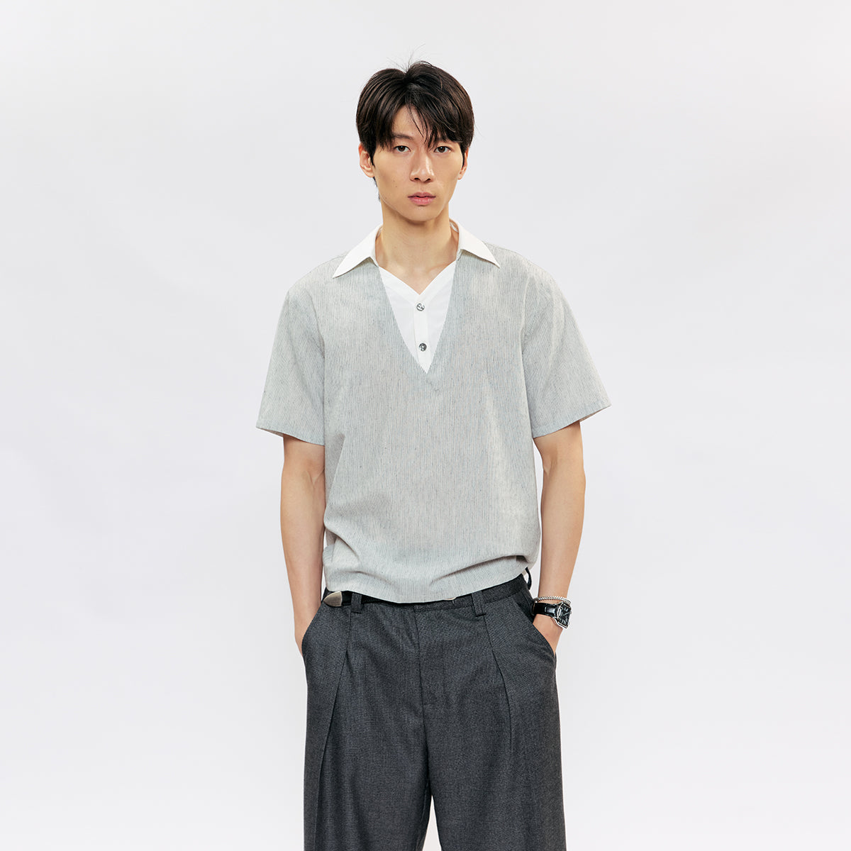 KREATE Linen Stripe Layered Shirt