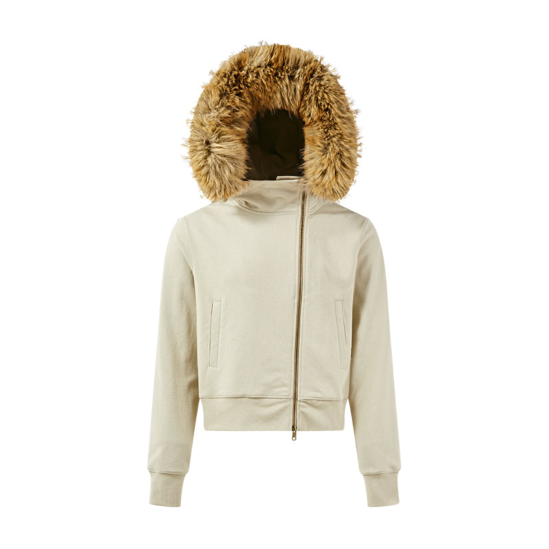 KREATE Diagonal Zip Detachable-Collar Hoodie