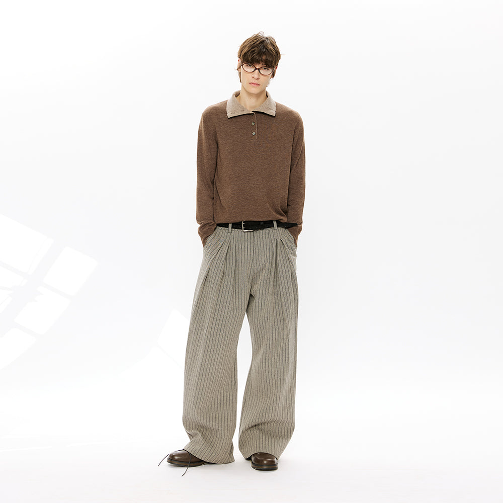 KREATE Striped Linen Pleated Trousers
