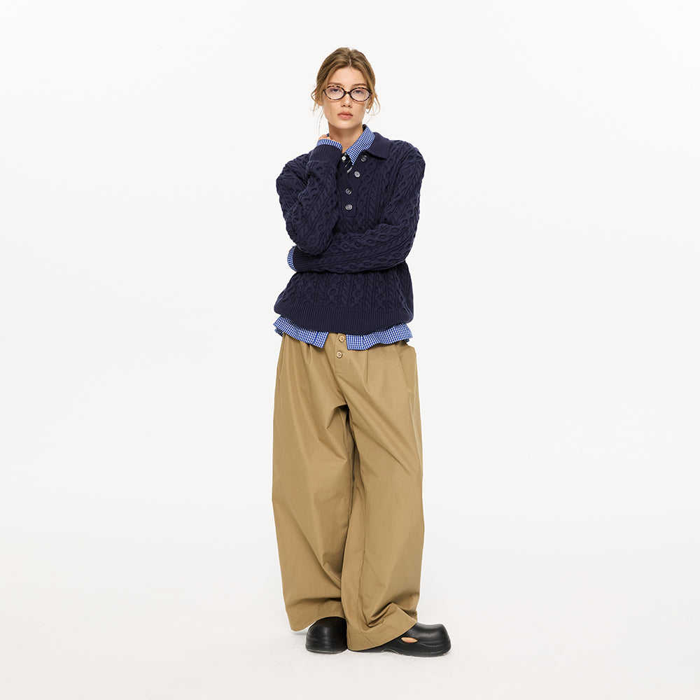 KREATE Cable Knit Polo Sweater