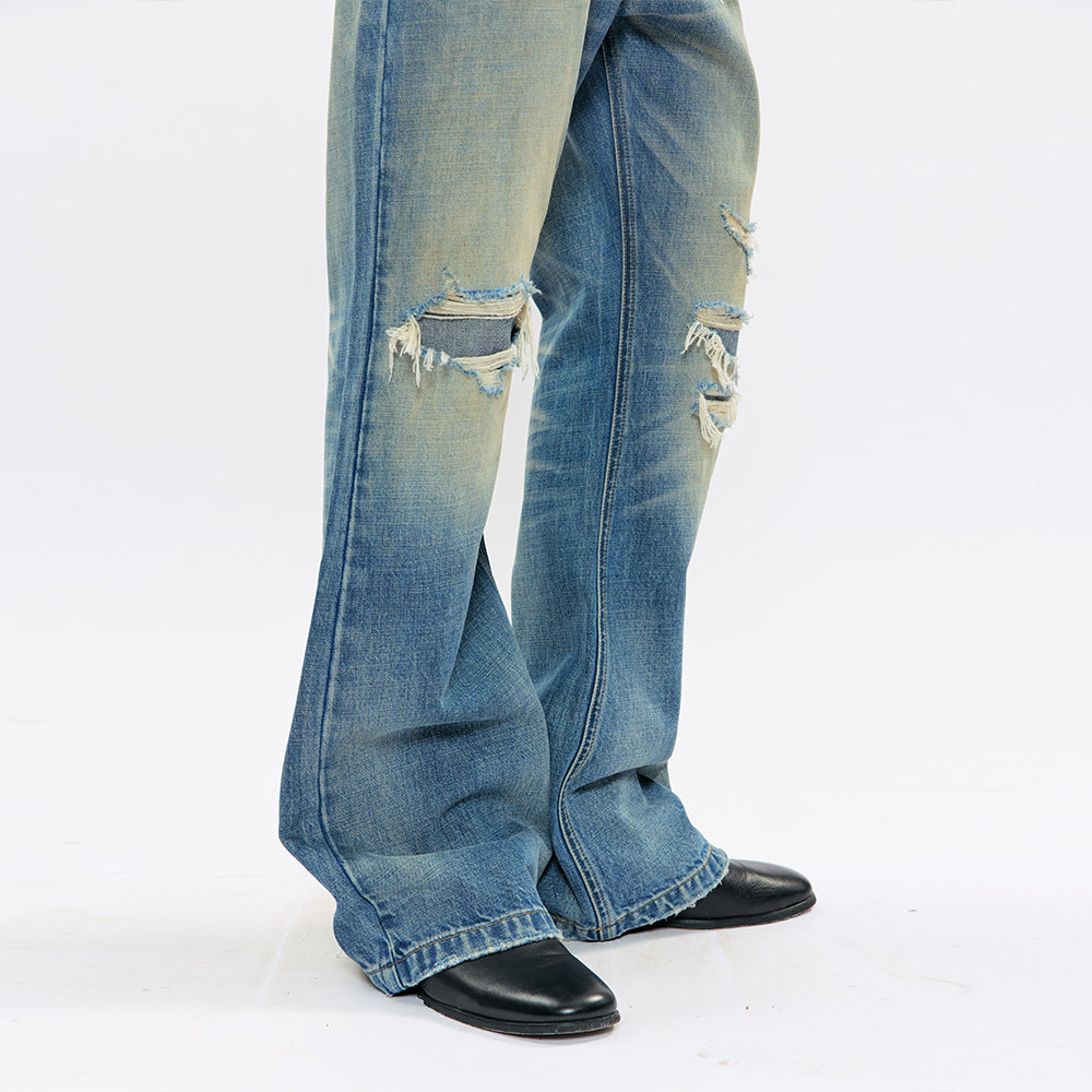KREATE Distressed Patchwork Flare Jeans