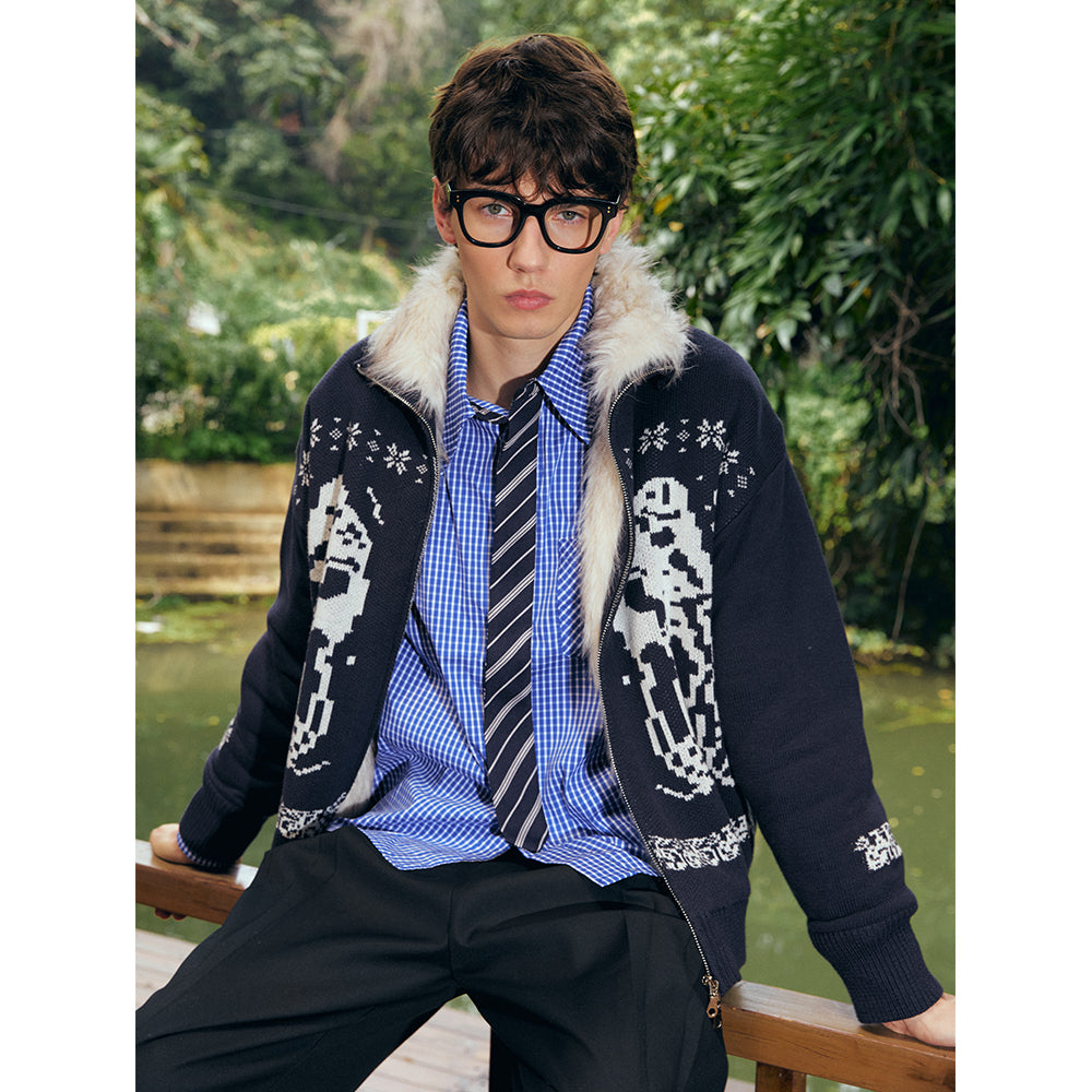 KREATE Fair Isle Long-Pile Knit Jacket