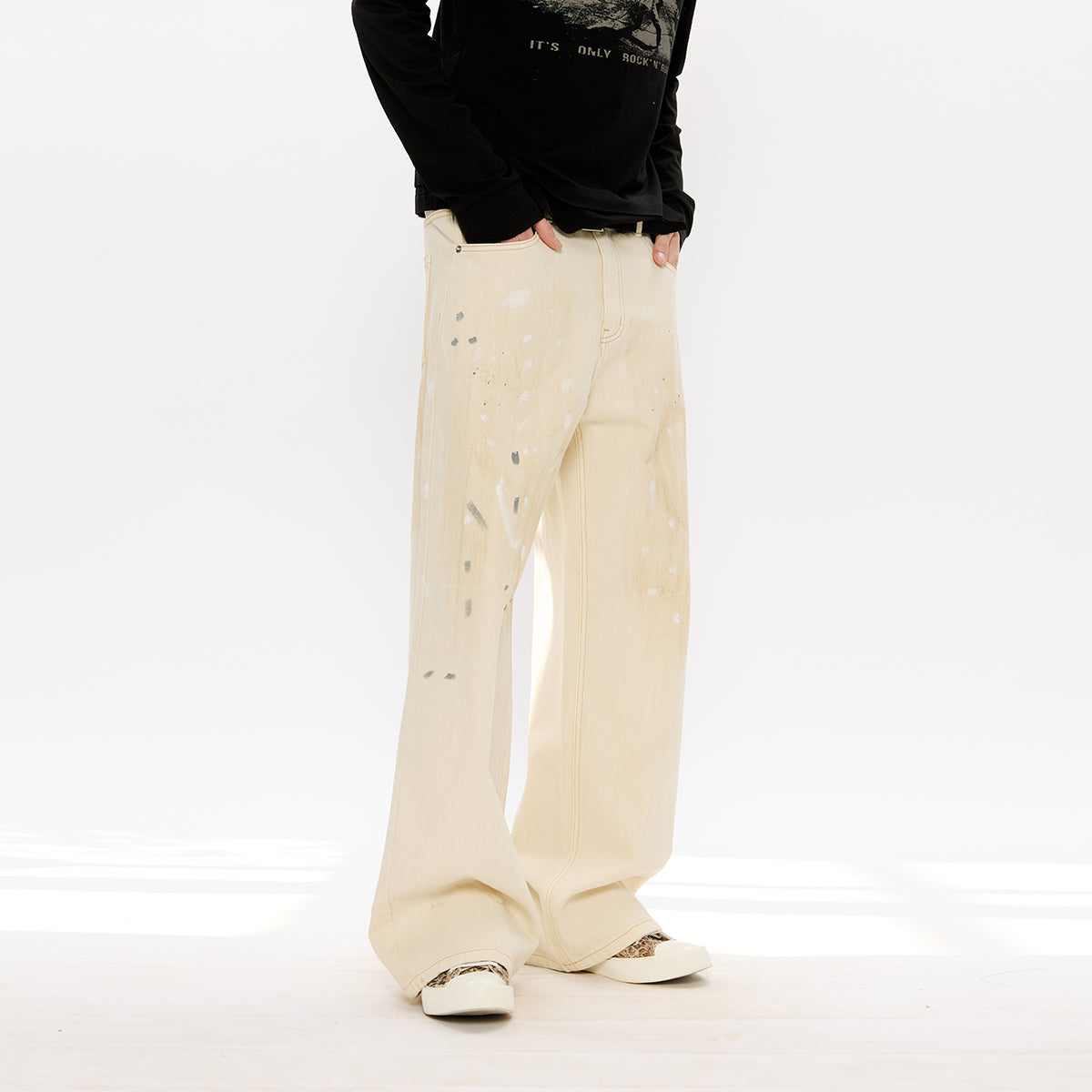 KREATE Mud-Dyed White Denim Jeans