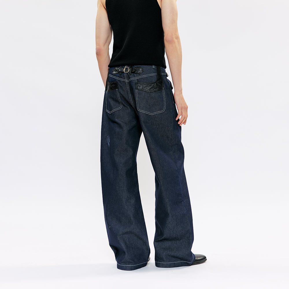 KREATE Darkborn PU Panel Raw Denim Jeans