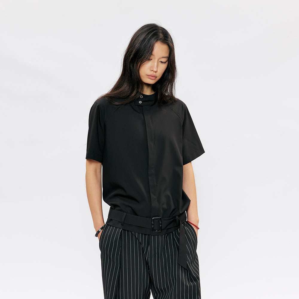 KREATE Belted Boxy Stand-Collar Shirt