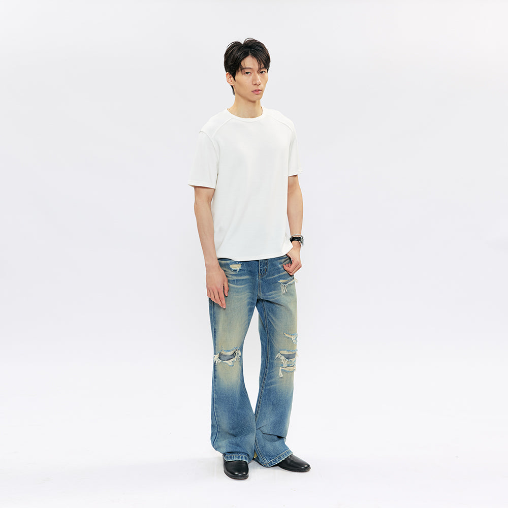 KREATE Distressed Patchwork Flare Jeans