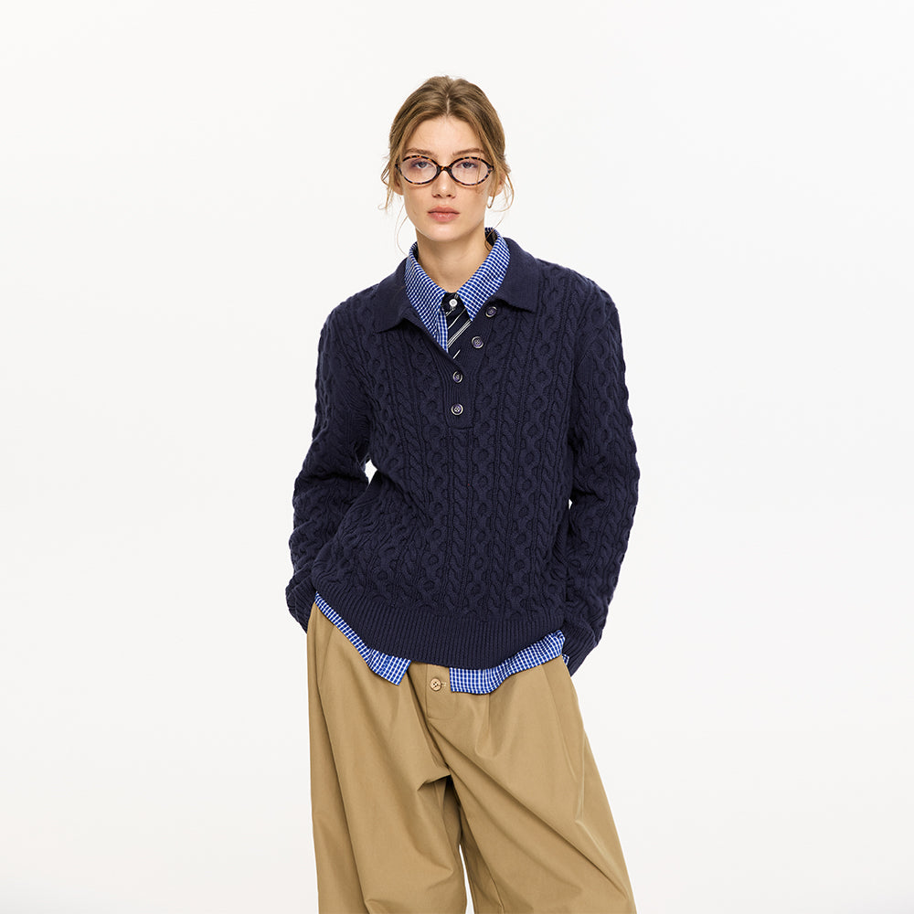 KREATE Cable Knit Polo Sweater
