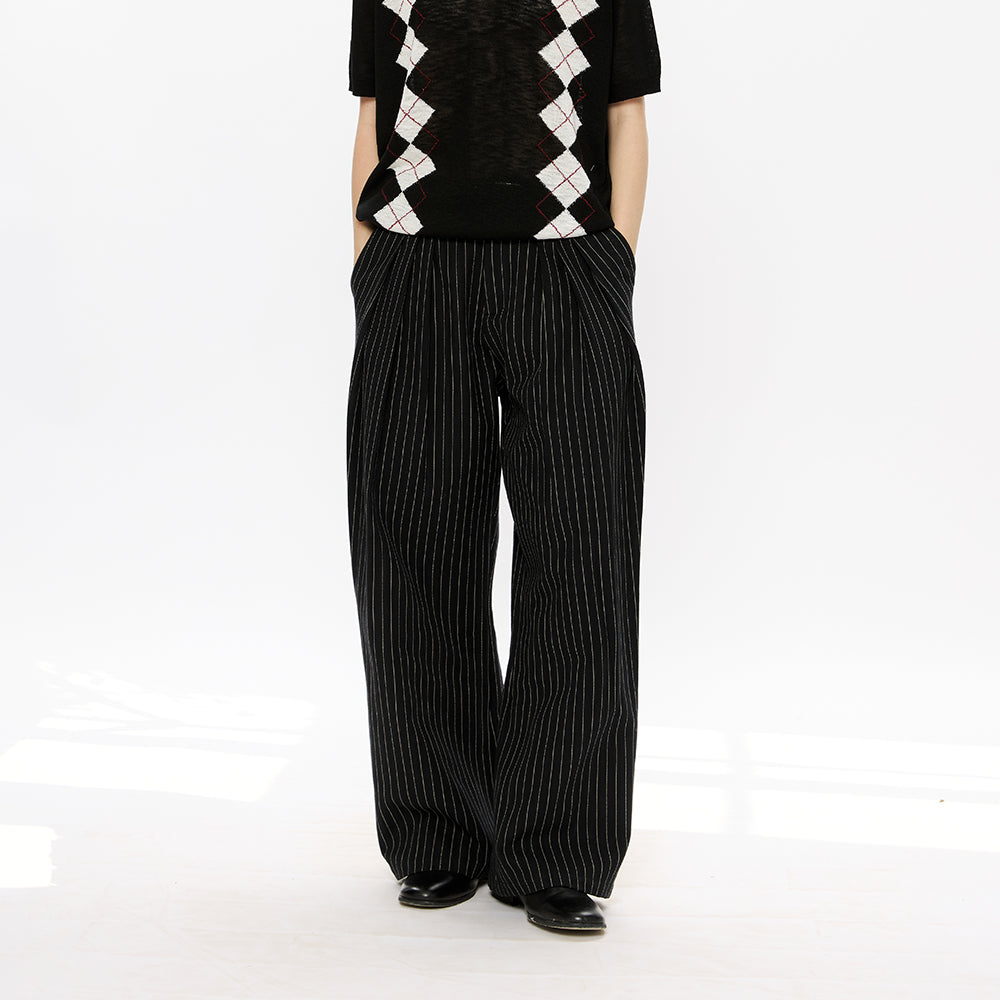 KREATE Striped Linen Pleated Trousers