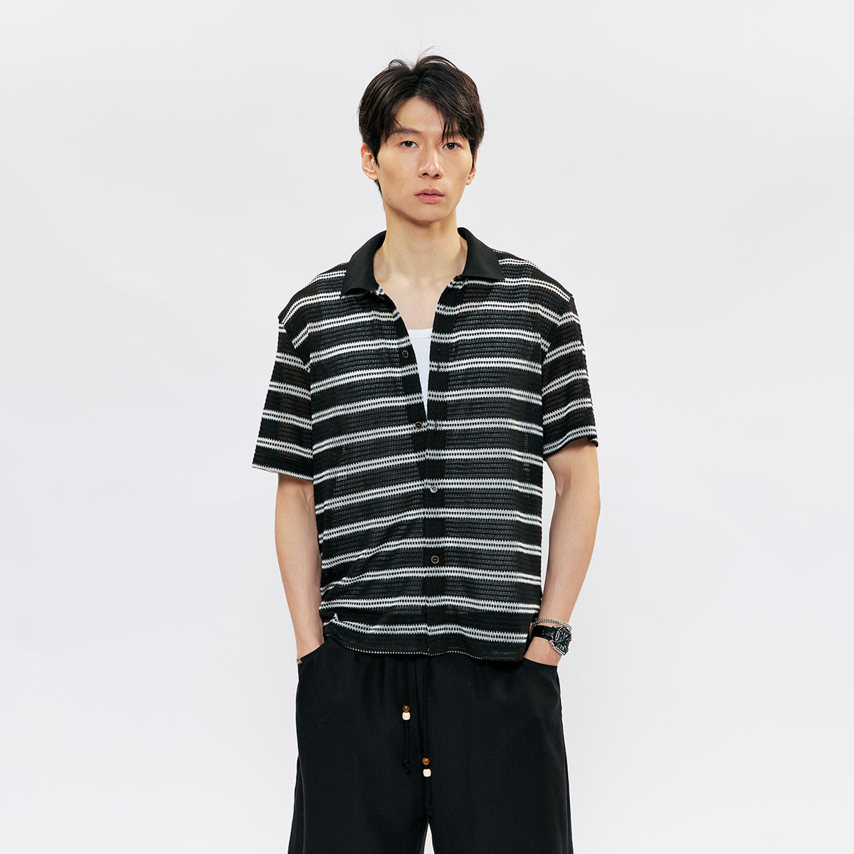 KREATE Mesh Stripe Slim Shirt